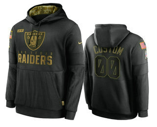Men's Las Vegas Raiders 2020 Customize Black Salute to Service Sideline Therma Pullover Hoodie